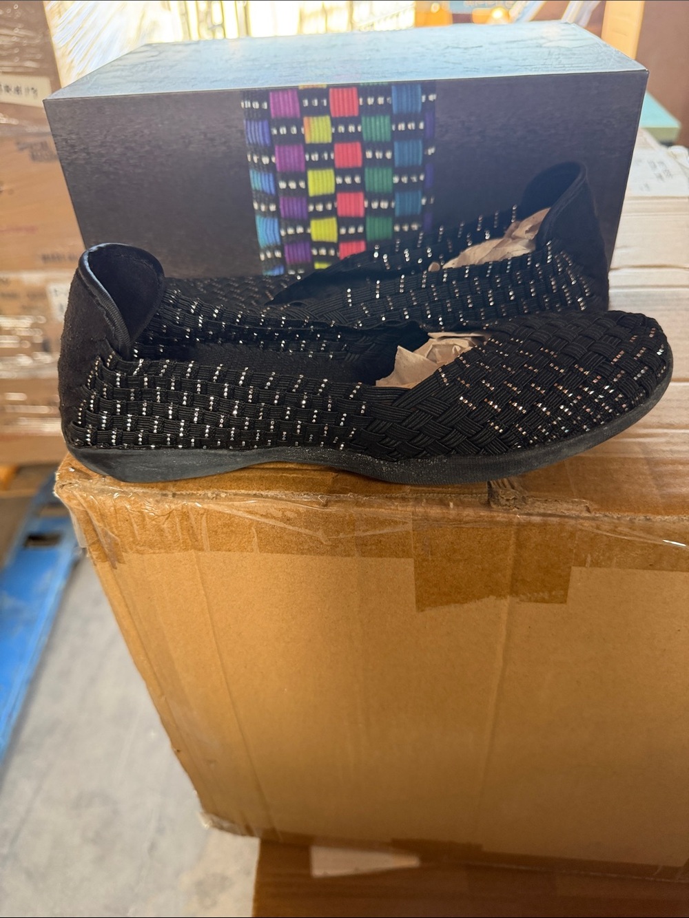 bernie mev. Black Woven Slip-On Flats catwalk eu36 us5